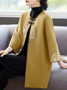 Ubranie etniczne 2024 Autumn Płaszcz w stylu chińskim dzianiny Ulepszony garnitur Tang Top Women Spring and Cheongsam Button Long Sleeve T001