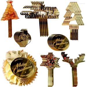 Cake Tools 10st Happy Christmas Topper Acrylic Santa Claus Elk Year Home Decor Supplies Xmas Party Cupcake Dessert Decorations