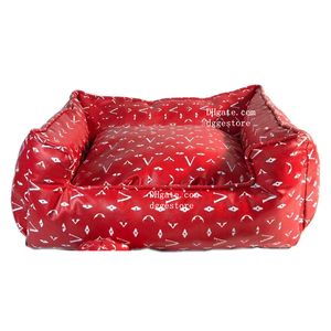 Designer Dog Beds Luxury Dog Kennel with Classic Letter Pattern Dog Beds Lounge Extra Heavy Duty Bolstered Sides Vintage Faux Leather Dog Mat Beds Small Red M06