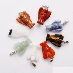 Pendant Necklaces Charms Natural Stone Angel Pendant Beautif Color Mixing Crystal Pendants 15X20Mm Diy Jewelry Making For Women Shippi Dh1Cp