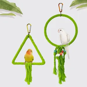 Other Bird Supplies Parrot Cage Swing Toy Round Triangular Iron Wire Cotton Thread Hanging Ring For Pet Birds Toys Accessories