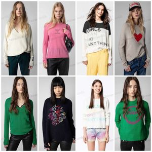 Zadig et Voltaire 24SS 여성 Desigenr 풀오버 스웨터 패션 새로운 Zadig 스웨터 트렌드 클래식 하이 목 앞 단락 뒤로 긴 심장 100% 양모 니트 캐주얼 탑