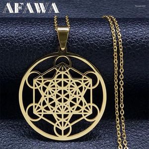 Naszyjniki wiszące archanioła sześcianu Metatron Symbol Naszyjnik Chakra Stal nierdzewna Duchowa Amilet Biżuter Choker Gargantilla N649S01