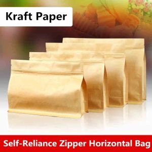 Partihandel 26x19x8cm stor kapacitetsstativ Kraftpappers matförpackning med zip -lås påse gåva godis bakning snacks kex tepaket förvaring värme tätning väskor