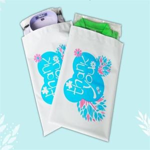 17x30cm Teşekkürler Basılı PE Renkli Posta Çantaları Kendi Kılıf Plastik Zarflar Poli Poster Çantalar Beyaz Express Plastik Pouch267s