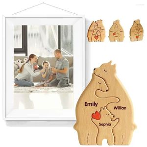 Dekoratif figürinler kişiselleştirilmiş aile teması ahşap sanat bulmaca ayılar sevimli hayvan heykeli ayı bebek duş hediyesi çocuklar için