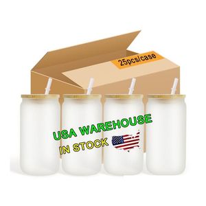 Tumblers 16oz Glass Jar Clear Frosted USA / CA Warehouse Sublimation Libby Beer Shape With Bamboo Lid och St Drop Delivery Home