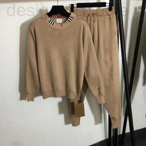 Calças de duas peças femininas conjunto de designer de lã camisola de malha com capuz marca moletom bordado em torno do pescoço pulôver manga longa ijiz