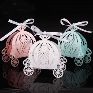 2019 50st Laser Cut Pumpkin Carriage Wedding Candy Favor Box Pearl Color Paper Candy Box Baby Shower Birthday Gift279D