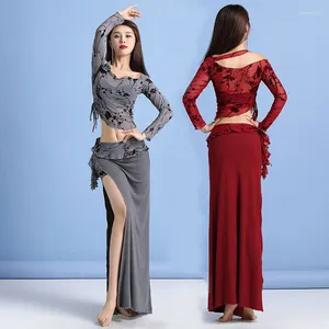 Sceniczna wydajność seksowna drukowana taniec brzucha Kobiety ćwicz taniec modalne kostiumy orientalne zestaw bachata rumba samba top spódnica