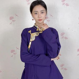 Etniska kläder tibetansk tjej kostym ren bomull förgylld kant blus xizang ädla tibet stil kvinnor reser po topp lila gul vit