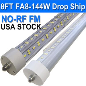 Tubo de luz LED de 8 pés, 4 fileiras, 144 W, substituição de lâmpada fluorescente de 250 W, lâmpadas de loja, base FA8 de pino único, alimentação de extremidade dupla, tampa transparente branca fria, AC 85-277V usastock