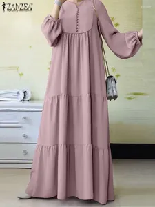 Etniska kläder zanzea muslimsk modeklänning långärmad v-ringning solid mantel vår elegant kalkon hijab klänningar vintage party dubai maxi