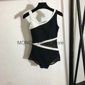 Women's Swimwear 2021 Sexy One Piece Swimsuit Push Up Women Black White Stitching Bodysuit Bathing Suit Swim WearH2421