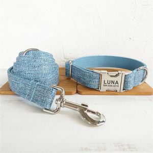 Collari per cani Collare personalizzato Personalizzato per animali domestici Incisione gratuita Etichetta identificativa con nome Accessorio Guinzaglio per cuccioli in fibra di tuta blu cielo