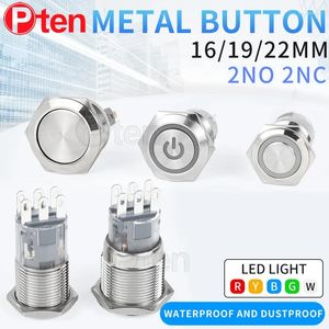 Smart Home Control 2NO2NC 16/19/22mm Waterproof Metal Push Button Switch LED Light Momentary Car Engine Power 3/6/12/24/220V Silver 1NO1NC