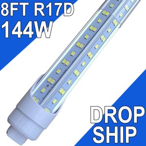 R17D/HO 8FT LED Bulbs, V Shaped 4 Row Clear Cover 144W 6500K Cold White T8 8FT Tube Light with R17D Rotatable Base, 8FT R17D LED Bulbs Shop Warehouse Garage Barn usastock