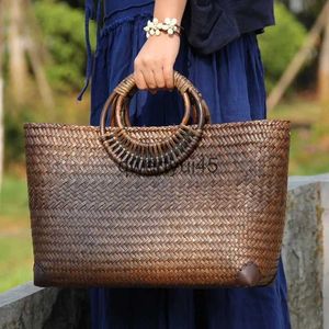 Shoulder Bags Straw Bag Raan Wooden andle Retro Woven Bucket Large Vacation BeacH2421