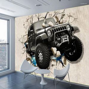 Sfondi Carta da parati personalizzata Po 3D Stereoscopico Jeep Car Broken Wall Mural Soggiorno Bambini Ragazzi Camera da letto Carta decorativa