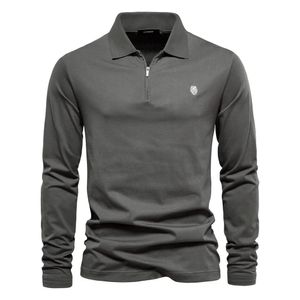 Aiopeson 브랜드 Long Sleeve Men 's Polo Shirts 100% 면밀한 색상 캐주얼 폴로 셔츠 남성을위한 가을 기본 폴로 남성 240123
