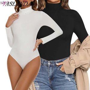 Women's T-Shirt Womens Turtleneck Long Sleeve Bodysuits Fall Fashion Basic Layering Jumpsuit Slim Fit Soft Thermal Underwear Tops L240201