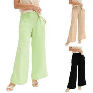 Женские брюки весенне-летние однотонные с принтом повседневные широкие брюки из хлопка и льна для женщин эластичные рабочие брюки