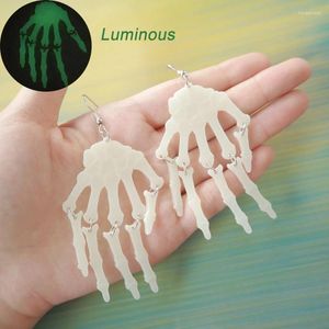 Dangle Earrings Fashion Luminous Skeleton Hand Halloween For Women Hallowmas Glowing In The Dark Bone Acrylic Drop Earring Party