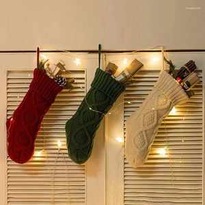 Christmas Decorations 1Pcs Diamond Stripes Wool Knitted Stocking Crochet Gift Bags Santa Elk Socks Tree Fireplace Hanging Decor