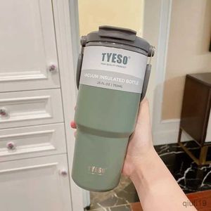 Thermoses TYESO 600ML-1200ML Double-layer Thermos Bottle Portable Stainless Steel Water Bottle Handle Leakproof Car Coffee Travel Mug