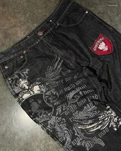 Jeans da uomo Hip Hop Grafica retrò ricamato Baggy Streetwear Y2K Haruku Pantaloni neri Uomo Donna Pantaloni larghi a vita alta gotici