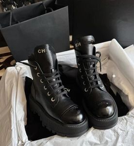 2024 Paris Inverno Mulheres Botas de Tornozelo Canal Plataforma de Fundo Grosso Mulher Sapatos Zipper Moda Feminina Dupla Luxo Designer Bota Casual Senhoras Martin Botas C-C021