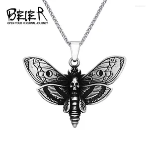 Pendant Necklaces Beier Death Head Skull Butterfly Moth Necklace For Man Stainless Steel Punk Good Detail Animal Jewelry BP8-599