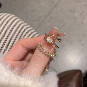 Cluster Rings Fashion Minimalist Gold Color Heart Ring Set For Women Girl Cool Sweet Couple Aesthetic Jewelry Accessories 2024 Trend