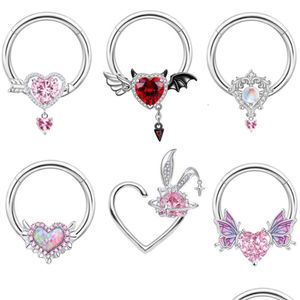 Belly Chains Gaby Heart Septum Clicker Stainless Steel Surgical Piercing Nose Ring Bk Dangle Jewelry Drop Delivery Jewelry Body Jewel Dhsae