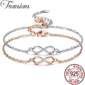 Armbands trumium S925 Sterling Silver Endless Love Infinity Women Armband Justerbar charm 8 Symbolarmband för flickor Gift Smycken