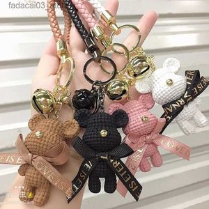 Chaveiros Lanyards Urso Bonito Chaveiro Resina Bow Bell Coelho Chaveiro Tecelagem Moda Boneca Saco Pingente Anel de Carro de Férias para Meninas Presente Q240202