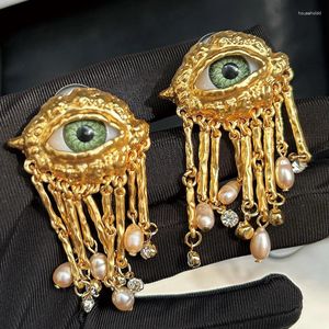 Cluster Rings Personality Eye Open Ring Devil's Metal Pearl Tassel For Women Men Jewelry Classic Punk Stud Earrings Accessory