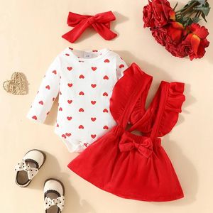 Clothing Sets CitgeeSpring Valentine's Day Infant Baby Girl Clothes Heart Print Long Sleeve Romper Suspender Skirt And Bow Headband Outfit