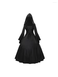 Casual Dresses 2024 Vintage Women Medieval Renaissance Victorian Retro Gothic Flare Long Sleeve Hooded Ball Gown Dress Costume