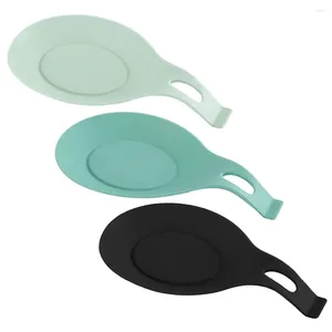 Armazenamento de cozinha 3 pçs silicone colher esteira utensílio resto delicado suporte compacto mesa cozinhar sílica gel