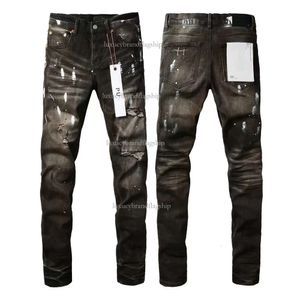 Designer Purple Trend Distress Black Ripped Slim Motorcycle Jeans Mens Loose Holes