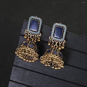 Dangle Earrings Vintage Women's Square Shape Earring Ethnic Blue Oil Drip Bell Tassel Fashion Party Jewelry Gifts