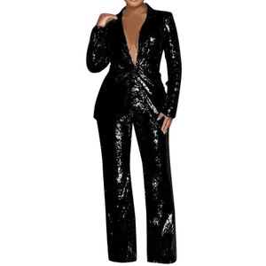 Winter Women Sequined Blazer Feminino Shining Long Sleeve Outerwear Vintage Female Party Costumes Formal Tuxedo Womens Suits Set 240127