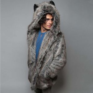 Designer Faux Fur Coat for Mens Winter Casual Warmth Insulation Mink Outdoor Hooded IB1C