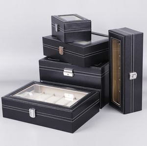 Watch Boxes PU Leather Cases 2 3 4 5 6 10 12 20 24 Grid Watch Box Display Travel Watch Bracelet Display Storage Box Slots Case Holder Storage Container