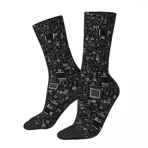 Herrstrumpor retro All Tech Line Inverterad kodande Geek Developer CPU Unisex Novelmönster Tryckt rolig Crew Sock Gift