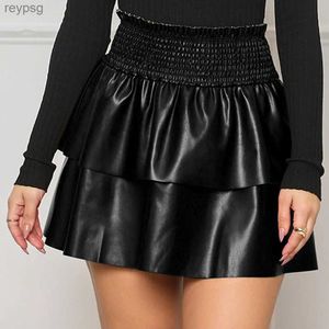 Skirts High Waist Elastic Mini Skirt Women Faux Leather Pleated Skirts Woman Leather Miniskirts Party Rave Dance Bottoms Sexy Clubwear YQ240201