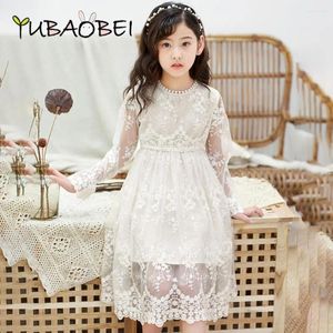 Vestidos de menina yubaobei bordado vestido de renda branca para crianças meninas elegante festa de casamento aniversário crianças princesa verão outono adolescente