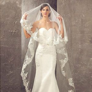 Lace Edge Chapel Length Bridal Veils One Layer Tulle Long Wedding Veil Ivory White Color Marriage Head Accessories