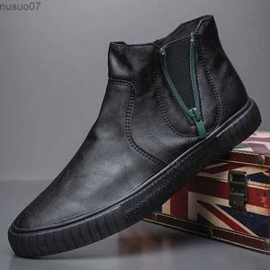 Boots Shoes Soft Soled Leather Shoes Mens Casual Breathable High Top Board Shoes Korean Edition Versatile Anti-Slip Martin Boots Men